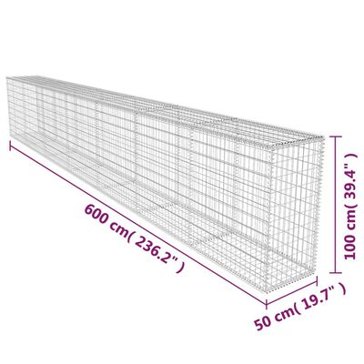 vidaXL Συρματοκιβώτιο Τοίχος 600x50x100 εκ. Γαλβαν.Χάλυβας + Κάλυμμα