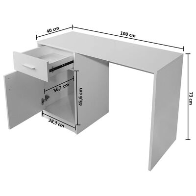 vidaXL Γραφείο με Συρτάρι και Ντουλάπι Λευκό 100 x 40 x 73 εκ.