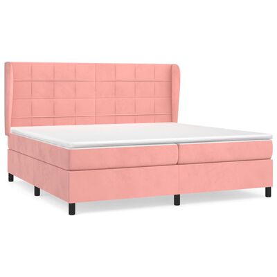 vidaXL Κρεβάτι Boxspring με Στρώμα Ροζ 200x200 εκ. Βελούδινο