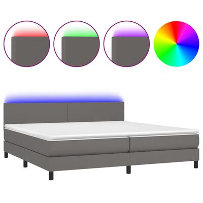 vidaXL Κρεβάτι Boxspring με Στρώμα & LED Γκρι 200x200 εκ. Συνθ. Δέρμα