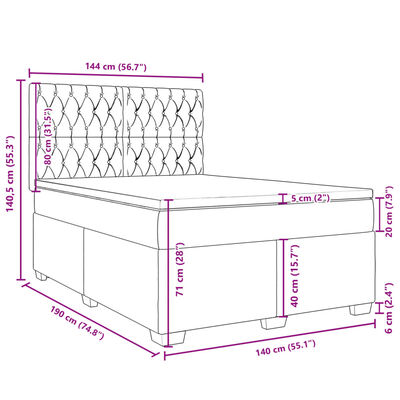 vidaXL Κρεβάτι Boxspring με Στρώμα Σκούρο Πράσινο 140x190εκ. Βελούδινο