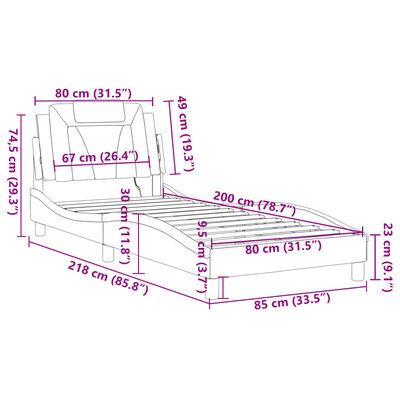 vidaXL Πλαίσιο Κρεβατιού με LED Λευκό/Μαύρο 80x200εκ Συνθετικό Δέρμα