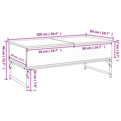 vidaXL Τραπεζάκι Σαλονιού Γκρι Sonoma 100x50x40 εκ. Επ. Ξύλο & Μέταλλο