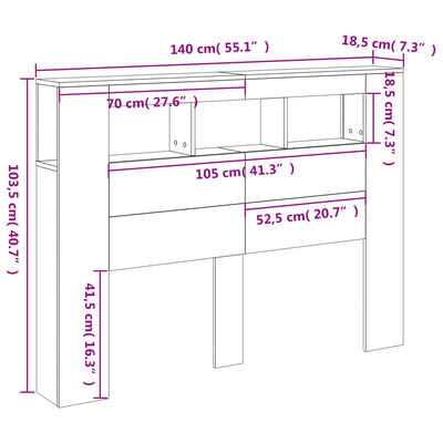 vidaXL Κεφαλάρι Κρεβατιού με LED Λευκό 140x18,5x103,5 εκ Επεξεργ. Ξύλο