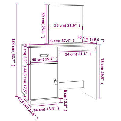 vidaXL Μπουντουάρ Μαύρο 95x50x134 εκ. Μασίφ Ξύλο Πεύκου