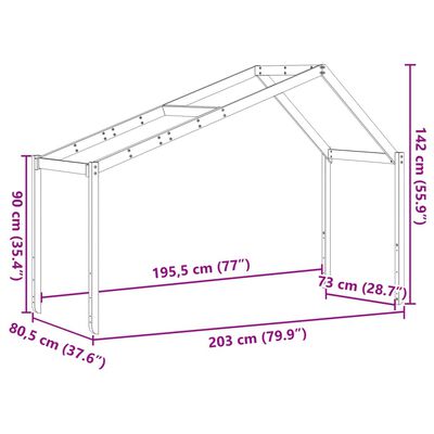 vidaXL Οροφή Κρεβατιού Παιδικό Καφέ 203x80,5x142εκ Μασίφ Ξύλο Πεύκου