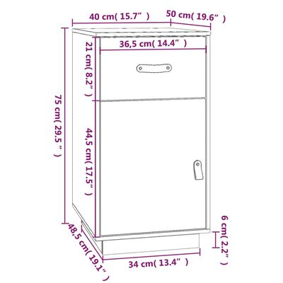 vidaXL Ντουλάπι Γραφείου Καφέ μελί 40 x 50 x 75 εκ. Μασίφ Ξύλο Πεύκου