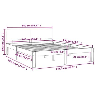 vidaXL Πλαίσιο Κρεβατιού Λευκό 140 x 190 εκ. από Μασίφ Ξύλο Πεύκου