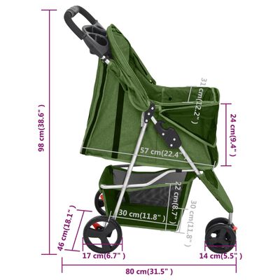 vidaXL Καρότσι Σκύλου Πτυσσόμενο Πράσινο 80x46x98 εκ. Ύφασμα Oxford