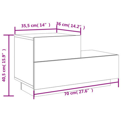 vidaXL Κομοδίνο με Φώτα LED Μαύρο 70 x 36 x 40,5 εκ.