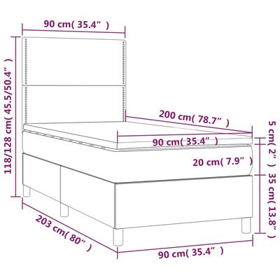 vidaXL Κρεβάτι Boxspring με Στρώμα Μαύρο 90x200εκ. από Συνθετικό Δέρμα