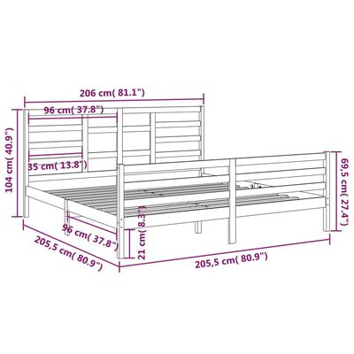 vidaXL Πλαίσιο Κρεβατιού Λευκό 200 x 200 εκ. από Μασίφ Ξύλο