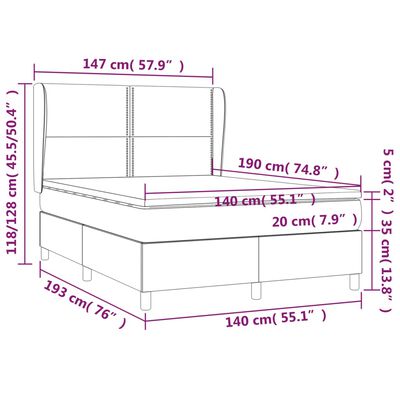 vidaXL Κρεβάτι Boxspring με Στρώμα Ανοιχτό Γκρι 140x190 εκ. Βελούδινο