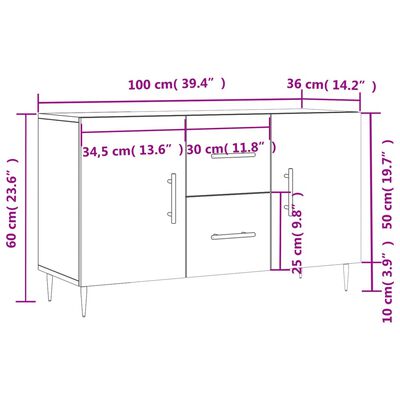 vidaXL Μπουφές Καφέ Δρυς 100 x 36 x 60 εκ. Επεξεργασμένο Ξύλο