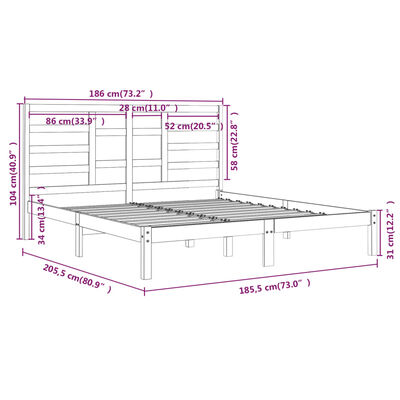 vidaXL Πλαίσιο Κρεβατιού Λευκό 180 x 200 εκ. Μασίφ Ξύλο Super King