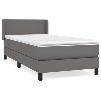 vidaXL Κρεβάτι Boxspring με Στρώμα Γκρι 90x190 εκ. από Συνθετικό Δέρμα