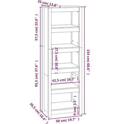 vidaXL Βιβλιοθήκη Λευκή 50 x 35 x 154 εκ. από Μασίφ Ξύλο Πεύκου