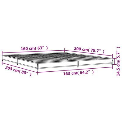 vidaXL Πλαίσιο Κρεβατιού Καφέ Δρυς 160x200 εκ. Επεξ. Ξύλο & Μέταλλο