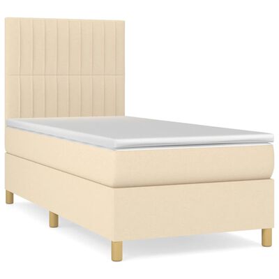 vidaXL Κρεβάτι Boxspring με Στρώμα Κρεμ 90x190 εκ.Υφασμάτινο