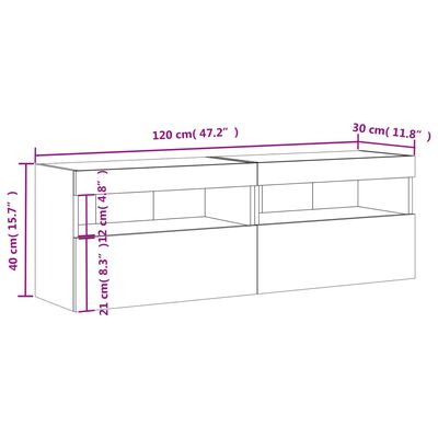 vidaXL Έπιπλα Τοίχου Τηλεόρασης με LED 2 Τεμ. Μαύρα 60x30x40 εκ.