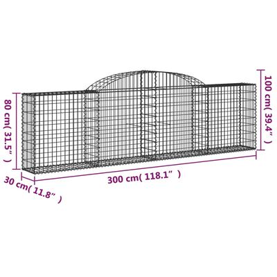 vidaXL Συρματοκιβώτια Τοξωτά 3 τεμ. 300x30x80/100 εκ. Γαλβαν. Ατσάλι