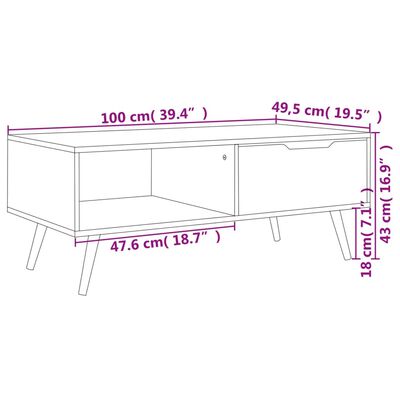 vidaXL Τραπεζάκι Σαλονιού Γυαλ. Λευκό 90x49,5x43 εκ. Επεξεργ. Ξύλο