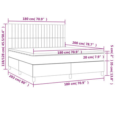 vidaXL Κρεβάτι Boxspring με Στρώμα Μαύρο 180x200 εκ. Βελούδινο