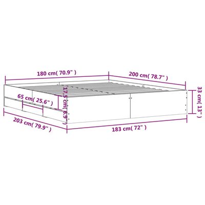 vidaXL Πλαίσιο Κρεβατιού με συρτάρια Sonoma Δρυς 180x200εκ. Επεξ. Ξύλο