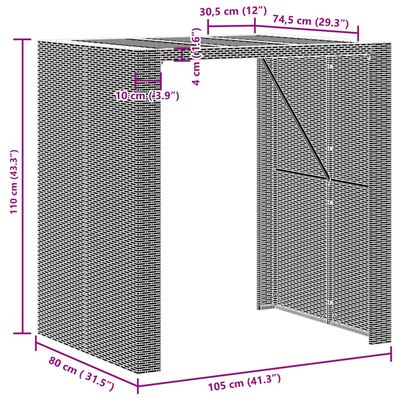 vidaXL Τραπέζι Μπαρ Κήπου Επιφ. Ακακίας Μαύρο 105x80x110εκ Συνθ. Ρατάν