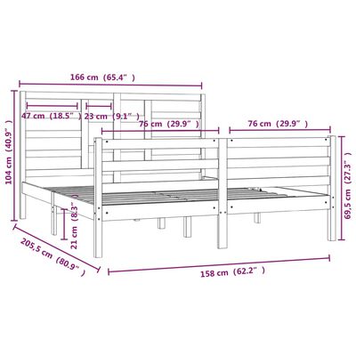 vidaXL Σκελετός Κρεβατιού Χωρίς Στρώμα 160x200 εκ Μασίφ Ξύλο