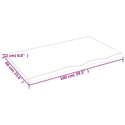 vidaXL Επιφάνεια Τραπεζιού Αν. Καφέ 100x60x2 εκ Επεξ. Μασίφ Ξύλο Δρυός