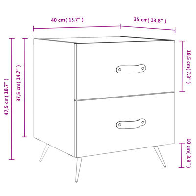 vidaXL Κομοδίνα 2 τεμ. Γυαλ. Λευκό 40x35x47,5 εκ. Επεξεργασμένο Ξύλο