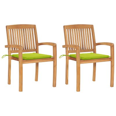 vidaXL Καρέκλες Κήπου 2 τεμ. από Ξύλο Teak με Φωτ. Πράσινα Μαξιλάρια