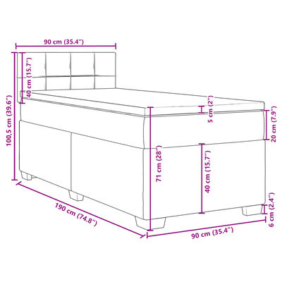 vidaXL Κρεβάτι Boxspring με Στρώμα Taupe 90x190 εκ.Υφασμάτινο