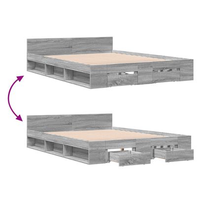 vidaXL Πλαίσιο Κρεβατιού με συρτάρια Γκρι sonoma 160x200εκ. Επεξ. Ξύλο