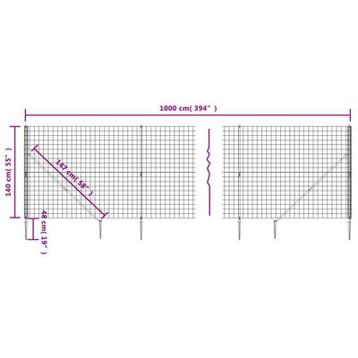 vidaXL Συρματόπλεγμα Περίφραξης Ανθρακί 1,4 x 10 μ. με Καρφωτές Βάσεις