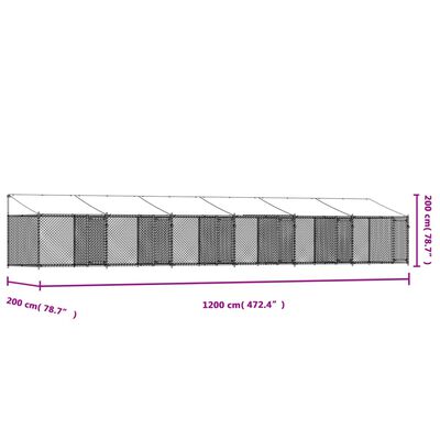 vidaXL Κλουβί Σκύλου με Οροφή και Πόρτες Γκρι 12x2x2 μ. Γαλβ. Χάλυβας