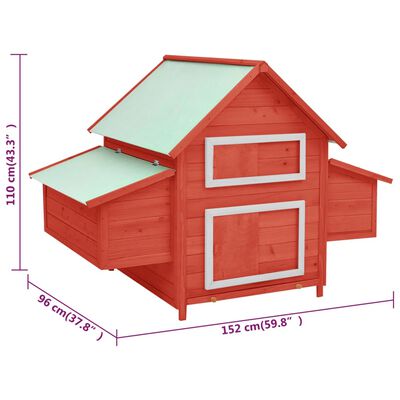 vidaXL Κοτέτσι Κόκκινο & Λευκό 152x96x110 εκ. από Μασίφ Ξύλο Ελάτης