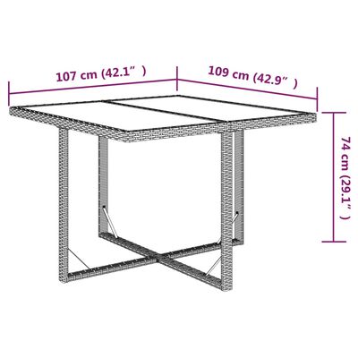 vidaXL Τραπέζι Κήπου Καφέ 109 x 107 x 74 εκ. Συνθετικό Ρατάν/Γυαλί