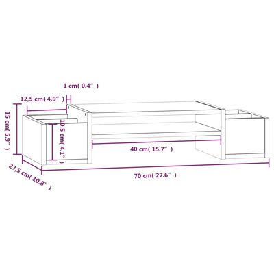 vidaXL Βάση Οθόνης Μαύρη 70x27,5x15 εκ. από Μασίφ Ξύλο Πεύκου