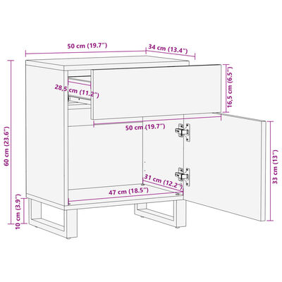 vidaXL Κομοδίνο 50x34x60 εκ. από Μασίφ Ξύλο Ακακίας