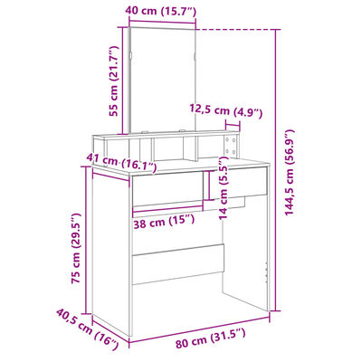 vidaXL Μπουντουάρ με Καθρέφτη Γκρι Sonoma 80x41x144,5 εκ.