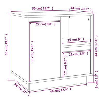 vidaXL Κομοδίνο 50 x 34 x 50 εκ. από Μασίφ Ξύλο Πεύκου