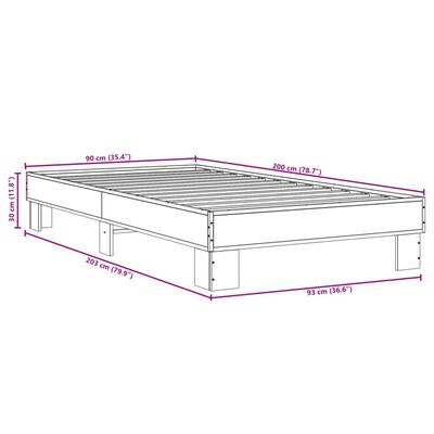 vidaXL Πλαίσιο Κρεβατιού Μαύρο 90 x 200 εκ. Επεξ. Ξύλο & Μέταλλο