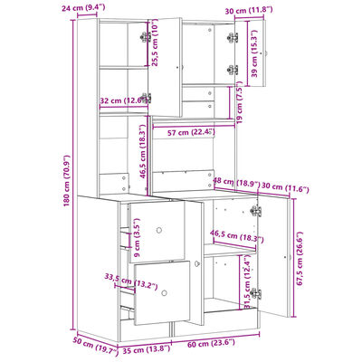 vidaXL Στήλη Κουζίνας Γκρι Σκυρ. 95x50x180 εκ. από Επεξεργασμένο Ξύλο