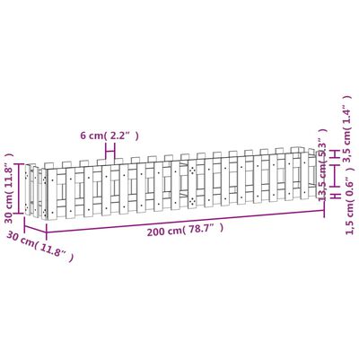 vidaXL Ζαρντινιέρα με Σχέδιο Φράχτη Λευκή 200x30x30 εκ. Μασίφ Πεύκο