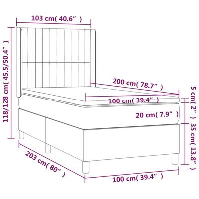 vidaXL Κρεβάτι Boxspring με Στρώμα & LED Σκ. Μπλε 100x200εκ. Βελούδινο