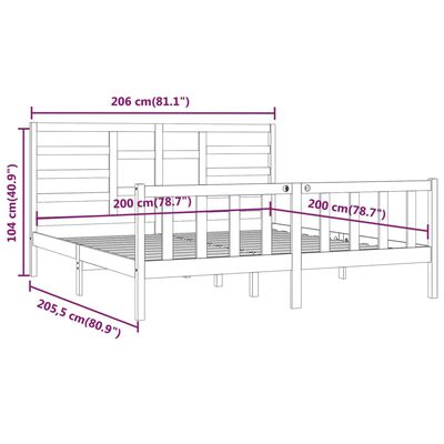 vidaXL Πλαίσιο Κρεβατιού Μαύρο 200 x 200 εκ. από Μασίφ Ξύλο Πεύκου