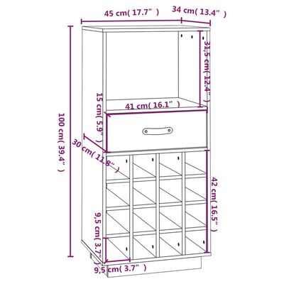 vidaXL Κάβα Κρασιών Μελί 45 x 34 x 100 εκ. από Μασίφ Ξύλο Πεύκου