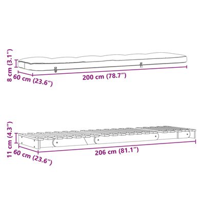 vidaXL Καναπές Κρεβάτι Futon/Στρώμα 60x206x11 Εμποτισμένο Ξύλο Πεύκου